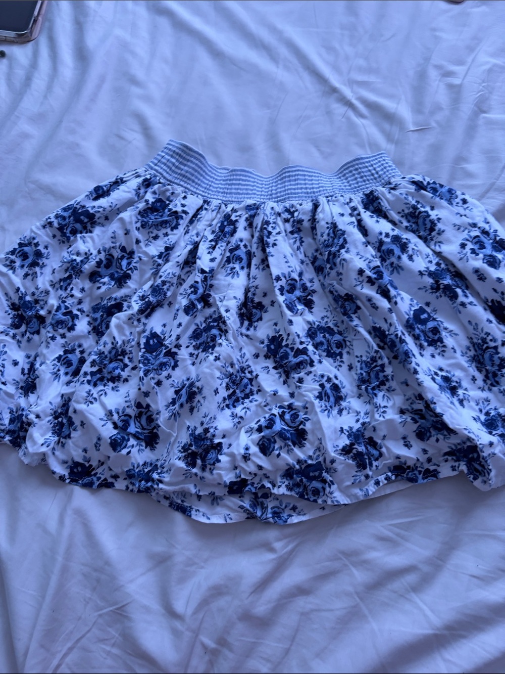 H&M White Skater Skirt with Blue Floral Print